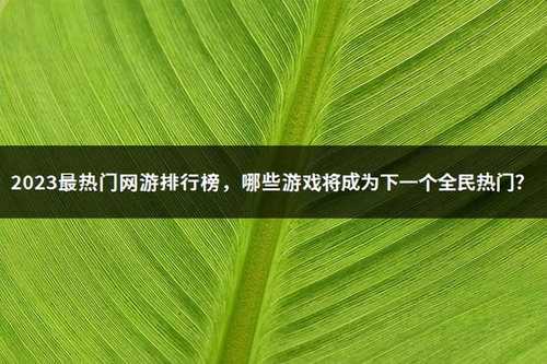 2023最热门网游排行榜，哪些游戏将成为下一个全民热门？